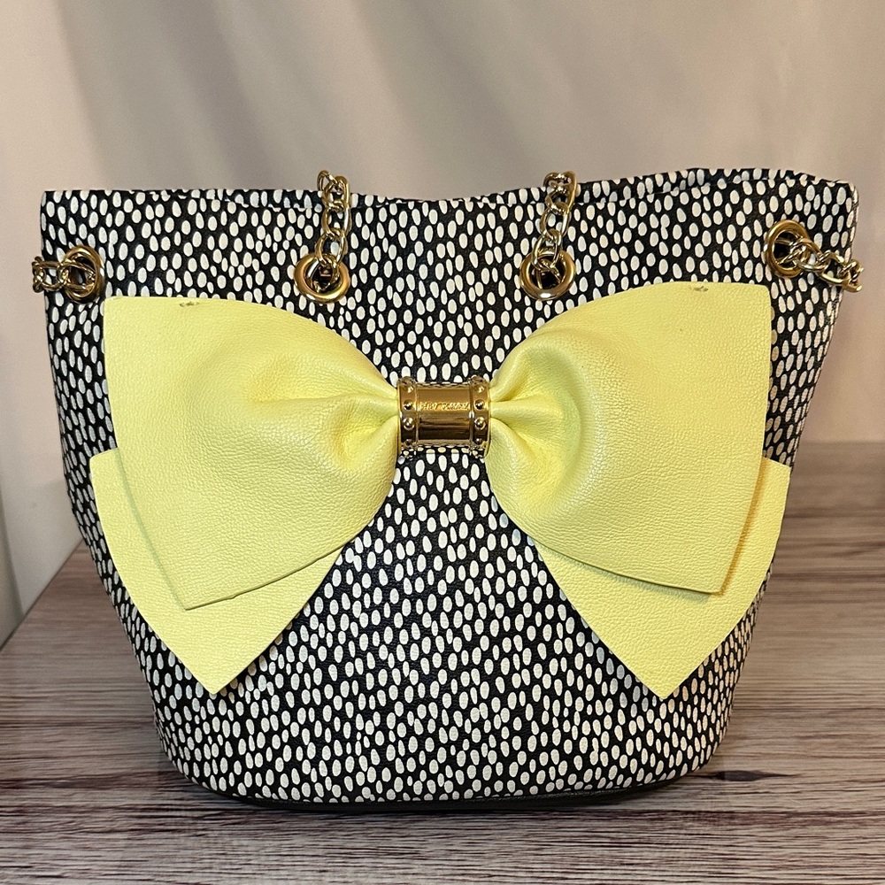 Betsey Johnson Black and Yellow Bow Shoulder Bag